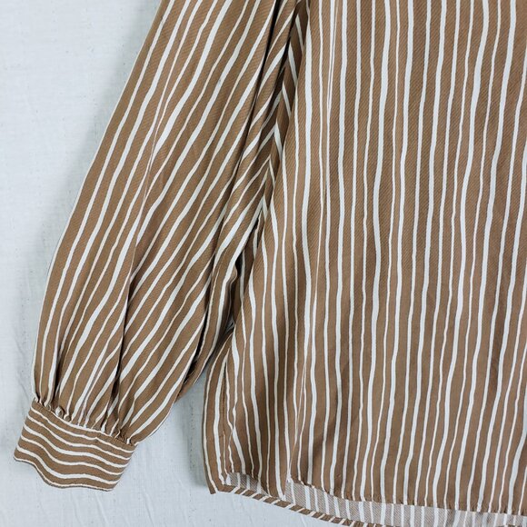 Ann Taylor Popover Top Blouse Striped Latte Brown White Rayon V-neck size XL - Picture 11 of 11